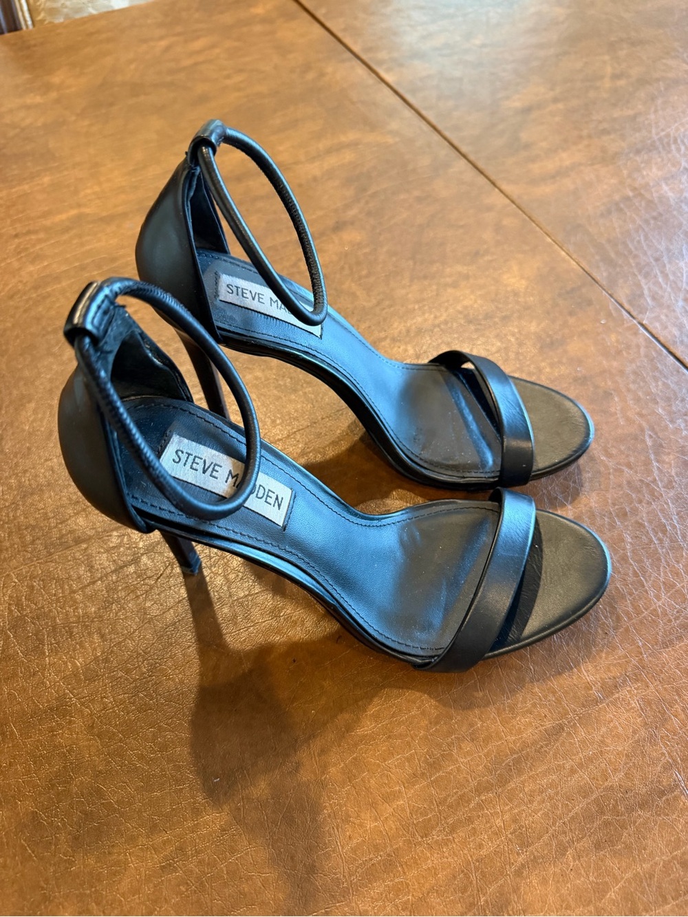 Steve Madden Black Ankle-Strap Stiletto Heels